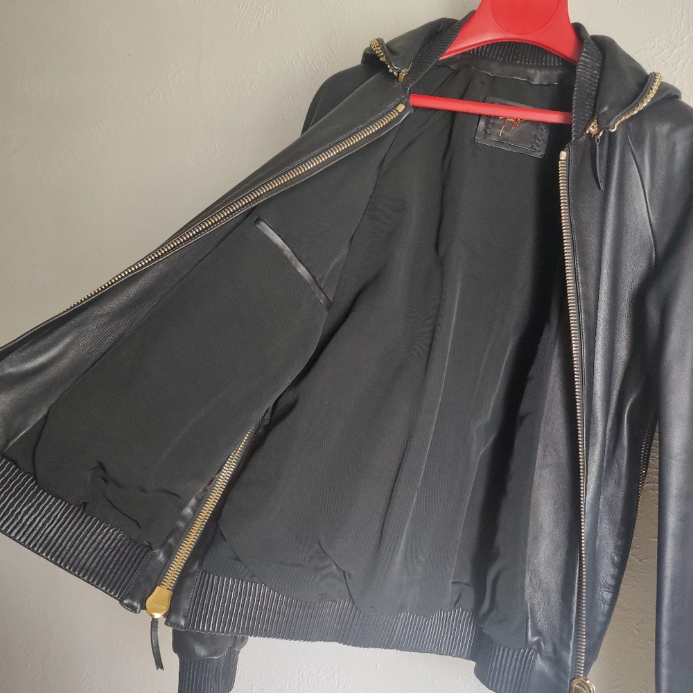Giuseppe Zanotti Lamb Leather Hoodie Sweater Bomber Jacket - Picture 4 of 12